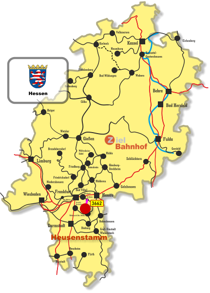Baunatal- Guntershausen Bebra Kassel Wiesbaden Darmstadt Bad Hersfeld Fulda Hanau Limburg Frankfurt Wetzlar Gießen Haiger Cölbe Frankenberg Battenberg Eichenberg Volkmarsen Naumburg Bad Wildungen Wabern Gersfeld Schlüchtern Friedberg Niedernhausen Friedrichsdorf Brandoberndorf Nidda Beienheim Wölfersheim- Södel Korbach Offenbach Of-Bieber Gelnhausen Glauburg- Stockheim Nidderau Bad Vilbel Babenhausen Dieburg Dietzenbach Rödermark-Ober Roden Dreieich- Buchschlag Groß-Umstadt Wiebelsbach Fürth Bensheim Bürstadt Ffm-Höchst 3662 Heusenstamm Hessen